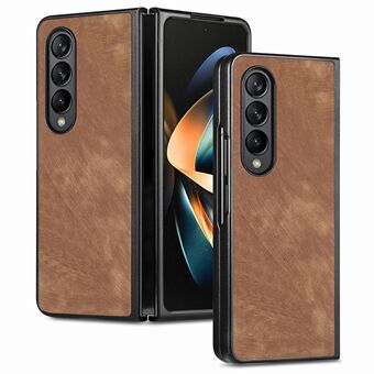 For Samsung Galaxy Z Fold4 5G telefondeksel PU-skinn+PC Retro teksturdeksel med herdet glassfilm