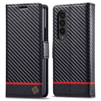 LC.IMEEKE For Samsung Galaxy Z Fold4 5G Lær lommebok-veske Stand Carbon Fiber Texture Telefondeksel