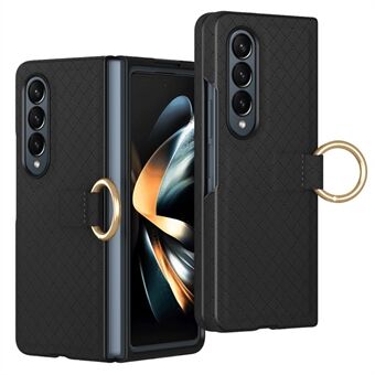 GKK til Samsung Galaxy Z Fold4 5G Slank Telefondeksel med Rutemønster, trykket PU+PC Telefonveske med Ringfingerholder.