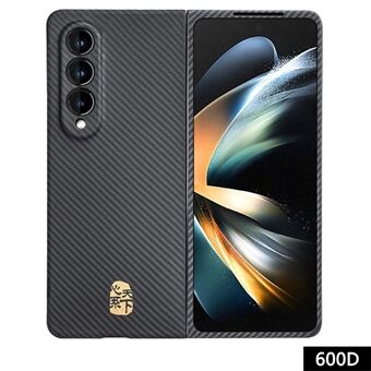 For etui til Samsung Galaxy Z Fold4 5G - gullfarget etui laget av 600D finstrukturert aramidfiber som er motstandsdyktig mot riper (presis utskjæring for linsen) med kinesiske tegn.