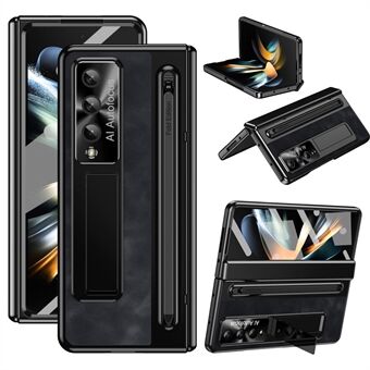 For Samsung Galaxy Z Fold4 5G Retrotelefondeksel med støttebein, beskyttelsesglassfilm og styluspenn