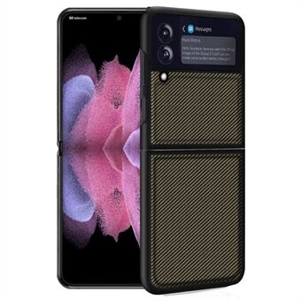 Støtsikkert telefondeksel for Samsung Galaxy Z Flip4 5G, karbonfibertekstur PU-skinnbelagt PC Anti-slipp telefondeksel