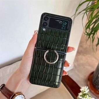 For Samsung Galaxy Z Flip4 5G Ring Crocodile Texture Folding Telefonveske PU-skinnbelagt hardt PC-bakdeksel