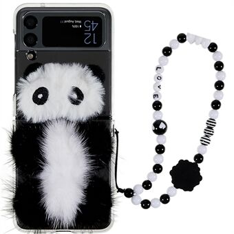 For Samsung Galaxy Z Flip4 5G Plysj Panda Decor PC sammenleggbar telefonveske Anti- Scratch beskyttelsesdeksel med armbånd