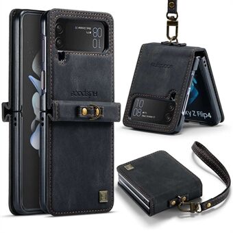 AUTSPACE A01-serien støtsikker veske til Samsung Galaxy Z Flip4 5G PU-skinn + PC Vintage matt beskyttelsesveske med stropp