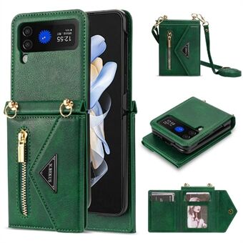 N.BEKUS PU-skinnbelagt PC-veske for Samsung Galaxy Z Flip4 5G, kortspor Holder Glidelåslomme Beskyttende bakdeksel med skulderstropp