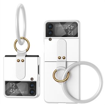 GKK sammenleggbart telefondeksel for Samsung Galaxy Z Flip4 5G, ultratynt PU-skinn+hard PC+telefondeksel i metall med silikon- Ring