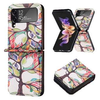 BF Pattern Printing Leather Series-1 for Samsung Galaxy Z Flip4 5G PU Lærmønster trykt telefondeksel Hard PC Anti-Drop beskyttelsesveske