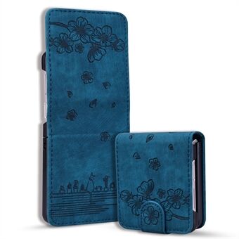 For Samsung Galaxy Z Flip4 5G PU skinnkortholder telefonveske påtrykt katteblomst anti-dråpedeksel