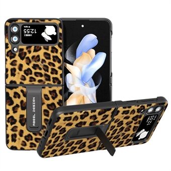 ABEEL For Samsung Galaxy Z Flip4 5G Anti- Scratch Telefonveske Leopardmønster PU-skinn + PC-støttedeksel