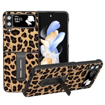 ABEEL For Samsung Galaxy Z Flip4 5G Anti- Scratch Telefonveske Leopardmønster PU-skinn + PC-støttedeksel