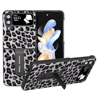 ABEEL For Samsung Galaxy Z Flip4 5G Anti- Scratch Telefonveske Leopardmønster PU-skinn + PC-støttedeksel