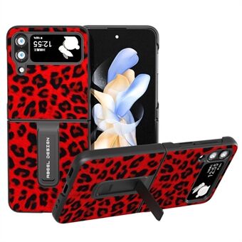 ABEEL For Samsung Galaxy Z Flip4 5G Anti- Scratch Telefonveske Leopardmønster PU-skinn + PC-støttedeksel