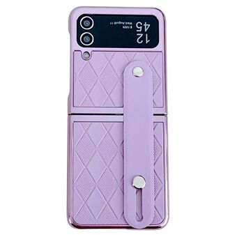 For Samsung Galaxy Z Flip4 5G / Z Flip3 5G PU-skinn + PC-galvaniseringsveske Armbåndsstativ Rhombus telefondeksel