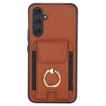 For Samsung Galaxy A14 5G / 4G etui med stativ, kortlomme og lærbelagt TPU-telefondeksel.