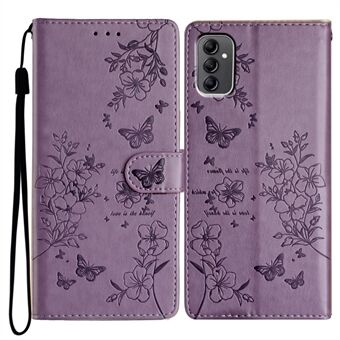 For Samsung Galaxy A14 5G Telefonetui Butterfly Floral Imprint Lær Flip-deksel med Lommebok