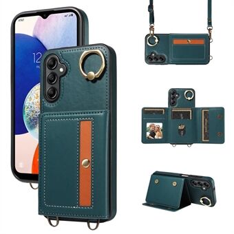 007 for Samsung Galaxy A14 4G / 5G Crossbody-deksel Kortholder Lærkombinasjon Telefondeksel