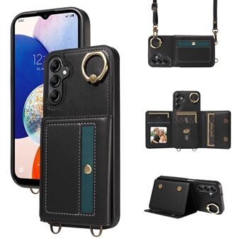 007 For Samsung Galaxy A14 4G / 5G Crossbody Etui Kortholder i Skinn og Telefondeksel