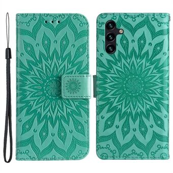 KT Imprinting Flower Series-1 for Samsung Galaxy A14 5G Sunflower Imprinted Telefonveske Stand Drop-proof Flip Leather Telefonlommebokdeksel med stropp