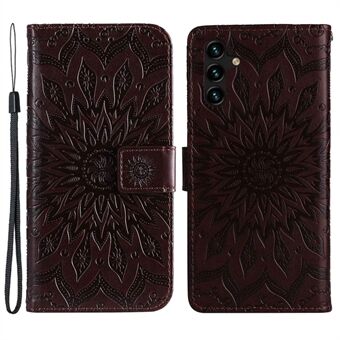 KT Imprinting Flower Series-1 for Samsung Galaxy A14 5G Sunflower Imprinted Telefonveske Stand Drop-proof Flip Leather Telefonlommebokdeksel med stropp