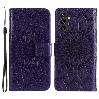 KT Imprinting Flower Series-1 for Samsung Galaxy A14 5G Sunflower Imprinted Telefonveske Stand Drop-proof Flip Leather Telefonlommebokdeksel med stropp