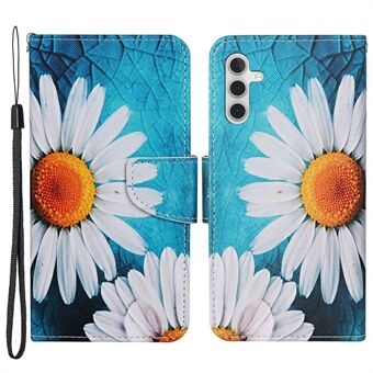 For Samsung Galaxy A14 5G Cross Texture PU Lær Flip Stand Veske Mønster Utskrift Magnetisk lukking Folio Lommebok Telefondeksel med stropp