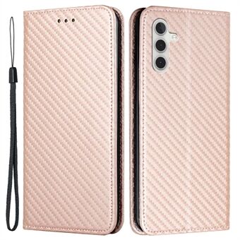 For Samsung Galaxy A14 5G Carbon Fiber Texture PU Lær lommebokveske Flip Folio Stand Magnetisk automatisk lukkende telefondeksel med håndleddsstropp