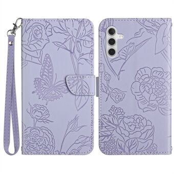 For Samsung Galaxy A14 5G HT03 påtrykte sommerfuglblomster Lommebok telefonveske Skin-touch PU-skinn Magnetisk lukking Håndveske Flip Stand Cover med stropp