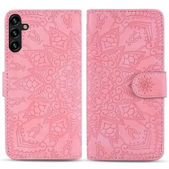 For Samsung Galaxy A14 5G Full Dekning Avtrykk Blomstertelefondeksel Lommebokdesign Kalvetekstur Skinndeksel med Stand