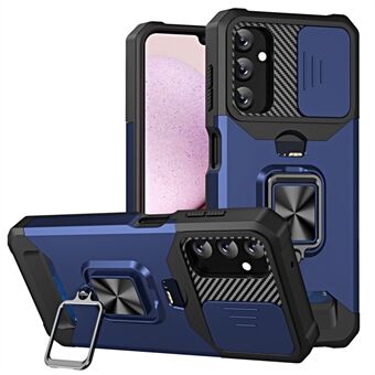 For Samsung Galaxy A14 5G-kortholder Kickstand Telefonveske Hard PC Myk TPU Hybrid-deksel med skyvekameralinsebeskytter