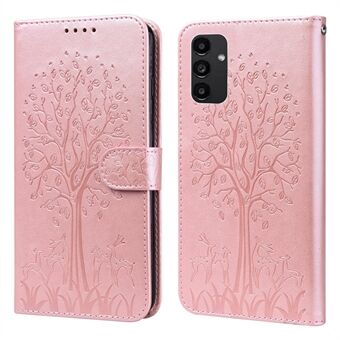 Lommeboktelefonveske til Samsung Galaxy A14 5G, PU-skinn Deer Tree Pattern Stand Flip Cover