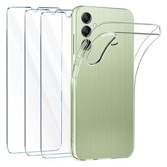 Gjennomsiktig TPU-deksel til Samsung Galaxy A14 5G mykt telefondeksel + 3 stk 2.5D Arc Edge herdet glass skjermfilm