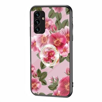 For Samsung Galaxy A14 5G telefondeksel med blomstermønster Herdet glass+PC+TPU-deksel med stativ