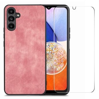 ENKAY HAT PRINCE for Samsung Galaxy A14 5G / 4G, PU-skinnbelagt PC-telefondeksel med høyaluminium-silisium glassfilm.