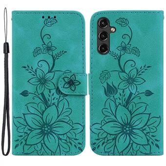 For Samsung Galaxy A14 5G / A14 4G Inngravert Lily Flower Skinnomslag med Flip-stand og lommeboktelefonveske