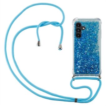 For Samsung Galaxy A14 5G-dekselet klart quicksand glitter flytende TPU-telefonbeskytter med snor.