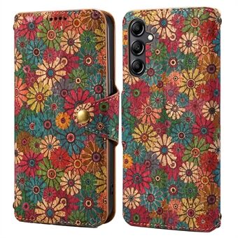 For Samsung Galaxy A14 4G / 5G Deksel Blomstertrykk Horisontal Stativ PU Skinn Telefonomslag