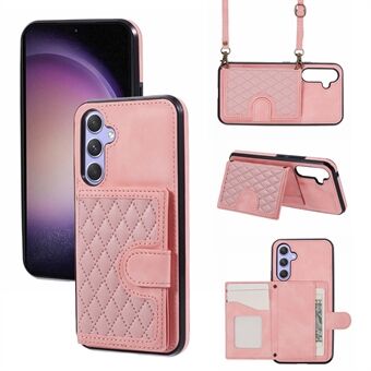 For Samsung Galaxy A14 5G / 4G-etui med ruter og kortlomme, støtsikker deksel med lang rem.