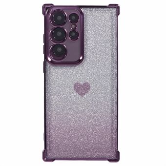 For Samsung Galaxy S23 Ultra-etui med gradient glitterhjerte, elektroplatering, TPU-telefondeksel.