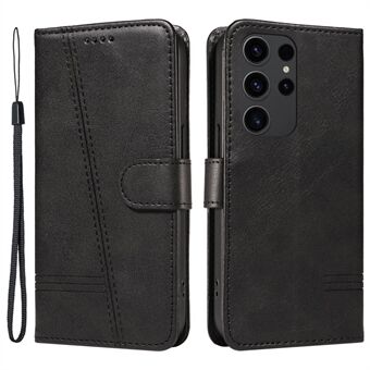 For Samsung Galaxy S23 Ultra-etui i skinn+TPU-lommeboktelefondeksel med T-formede linjer