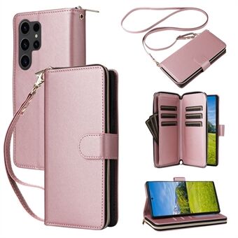 R20 For Samsung Galaxy S23 Ultra Etui Glidelås PU Lær Telefon Deksel med Stropper