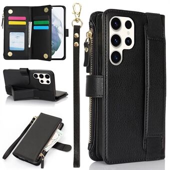 XL-001 For Samsung Galaxy S23 Ultra Etui med Glidelåslomme, Armbåndstøtte, Stående Lærdeksel til Telefon