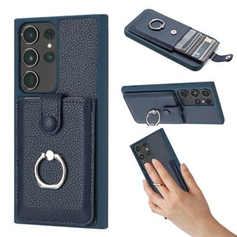 For Samsung Galaxy S23 Ultra Etui Tegnetype Kortspor Litchitekstur Skinn Bakdeksel med Ringstativ