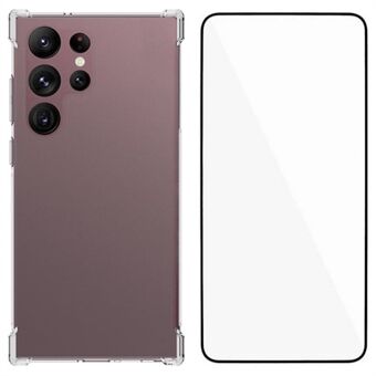 WANLONFENG WL-serien for Samsung Galaxy S23 Ultra-deksel 2,0 mm gjennomsiktig TPU-deksel med herdet glassfilm (Stort linsehull)