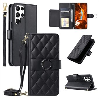 For Samsung Galaxy S23 Ultra Crossbody Lærveske Ring Spenne Lommebok Stativ Rombe Mobildeksel