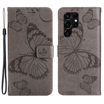 KT Imprinting Flower Series-2 telefonveske til Samsung Galaxy S23 Ultra PU lær påtrykt sommerfuglmønster Magnetisk lås Stand Flip lommebokdeksel