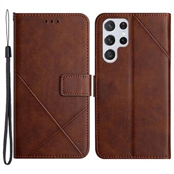 For Samsung Galaxy S23 Ultra Imprinted Line Lommebok Telefonveske Ensfarget PU-skinn Magnetisk Stand Flip Folio Cover