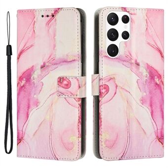 For Samsung Galaxy S23 Ultra Marble Pattern Printing Anti-drop-veske Magnetisk lås PU-skinn sammenleggbart Stand lommebokdeksel med stropp