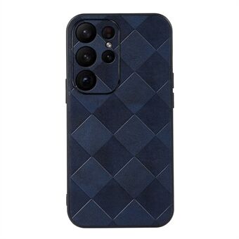 For Samsung Galaxy S23 Ultra Grid Texture PU Skinnbelagt Myk TPU + Hard PC Hybrid Telefonveske Støtsikkert deksel