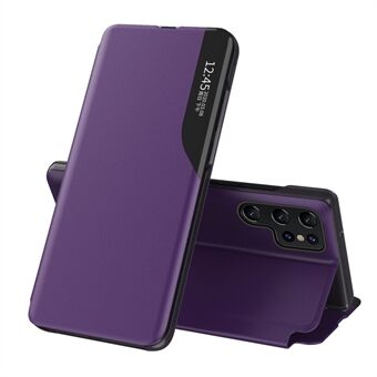 PU-skinntelefondeksel til Samsung Galaxy S23 Ultra Protective Case Anti-Fall View Window Folio Flip-deksel med Stand